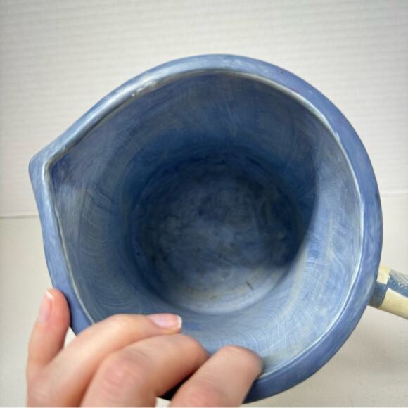 Vintage Farmhouse Style Pear Checkered Pottery Pitcher Decor 90s Sara Scott - Picture 4 of 10